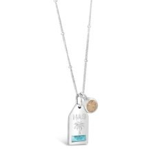  Voyager Rooftop Tag Necklace Larimar and Sand with Engraving - Goldfinger