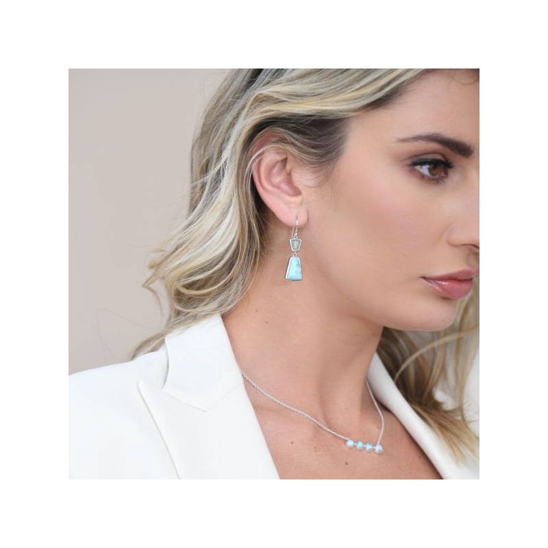Dune Modern Metal Drop Earrings Larimar and Sand  - Goldfinger