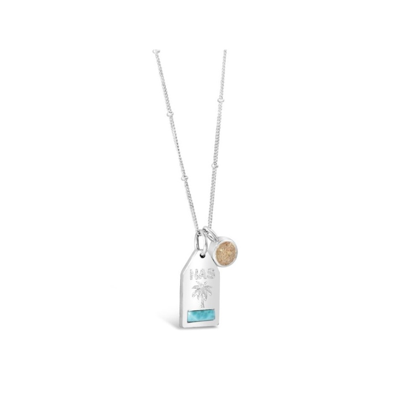  Voyager Rooftop Tag Necklace Larimar and Sand with Engraving - Goldfinger